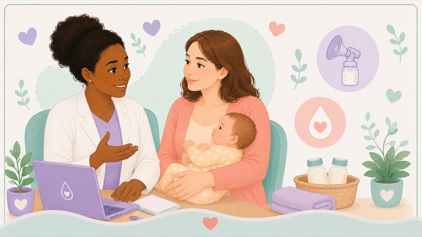 Profissional de saúde orientando uma mãe com seu bebê