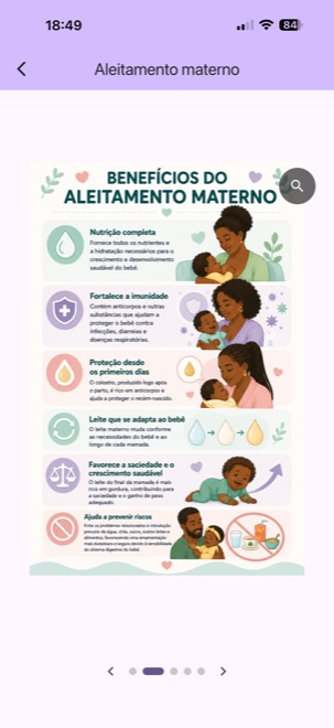 Tela sobre benefícios do aleitamento materno