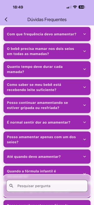 Tela de dúvidas frequentes